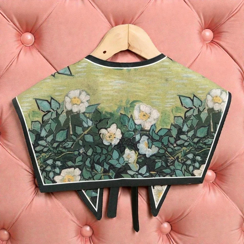New Fine Art Print Detachable Collar Neck Scarf Van Gogh White Roses Sailor‎ Bib